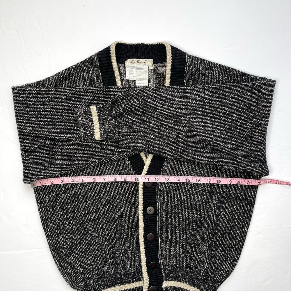 Vintage Sweater Lightning Bolt Patch Black Tan Grandpa Cardigan Size Small - Picture 4 of 12